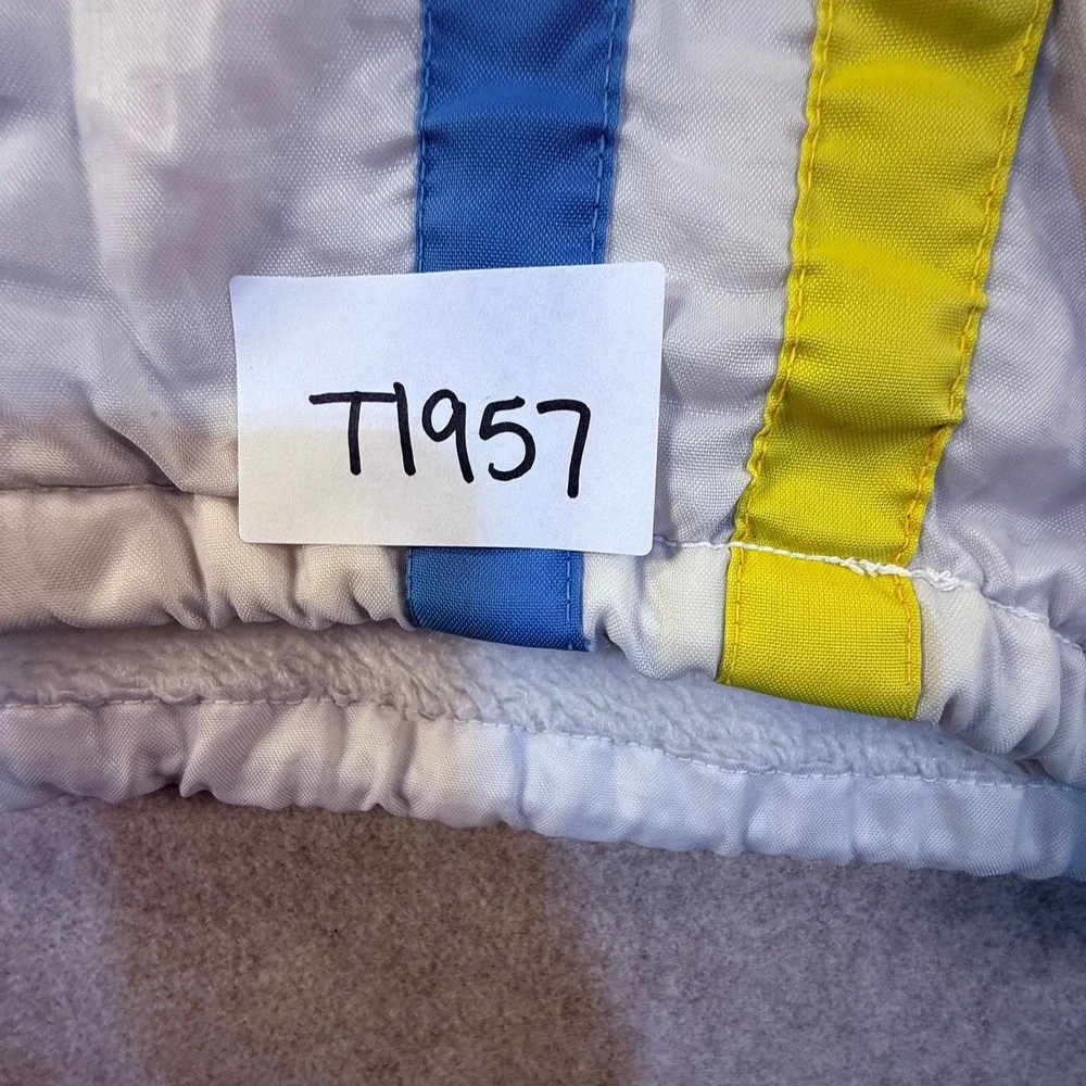 70's VTG White Bomber Jacket Racing Stripes USA Flag Sherpa Lined Full Zip T1957